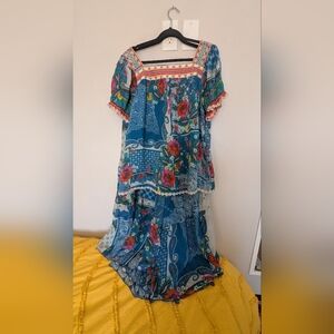 Johnny Was Floral Blue Silk Set